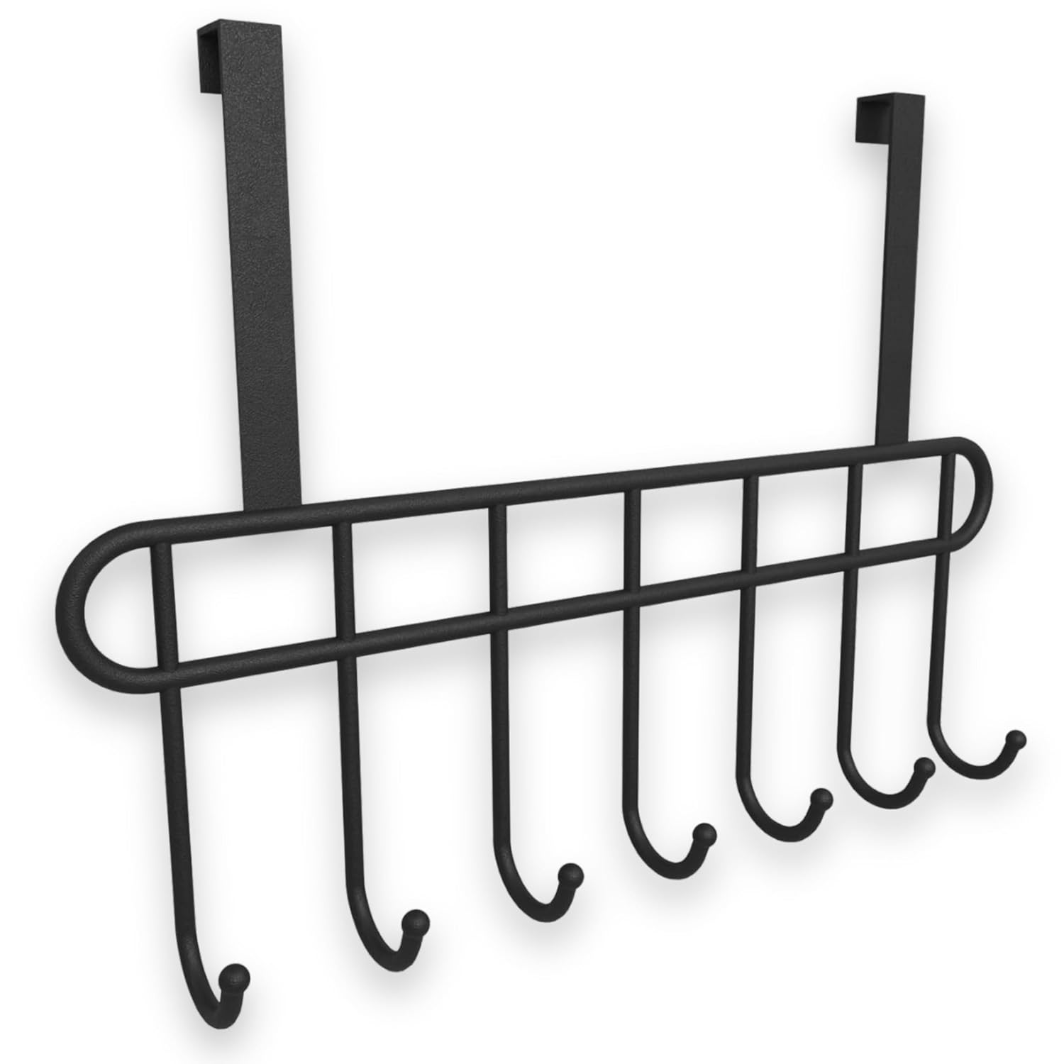 Black Metal Heavy-Duty Over the Door Hook Hanger, Bathroom &amp;amp;amp; Kitchen Door Strong Hanging Organizer Rack, Holder for Coat Hanging, Hat, Clothes, Towels, Napkin with 7 Hooks, No Drilling
