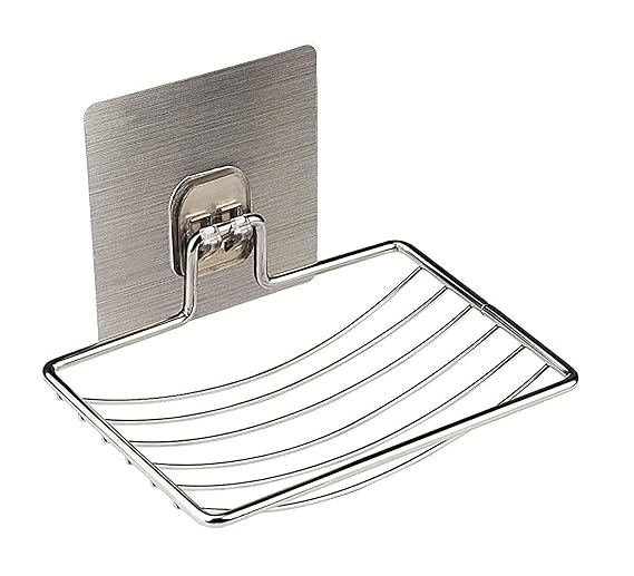 Wall-Mounted Self-Adhesive Soap Holder | Stainless Steel Waterproof Single-Layer Soap Dish for Kitchen &amp;amp; Bathroom Silver Finish