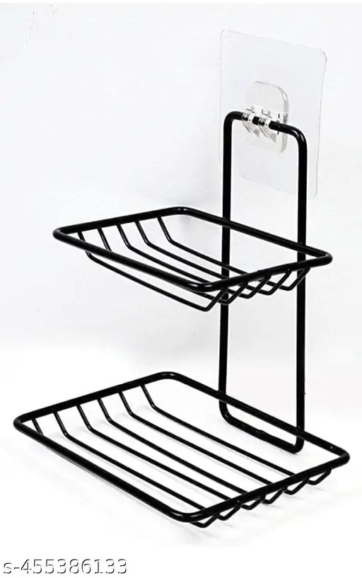 Mantra Double Layer Soap Dish Holder | Wall Mounted Soap Stand for Bathroom &amp;amp; Kitchen | No Drill Self Adhesive Soap Storage Rack (Black)